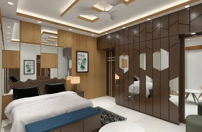 Beautiful modern bedroom false ceiling with elegant gypsum detailing and soft LED lighting