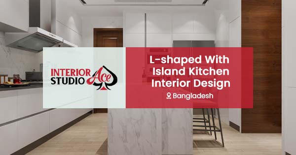 L-shaped with island kitchen interior design in Bangladesh
