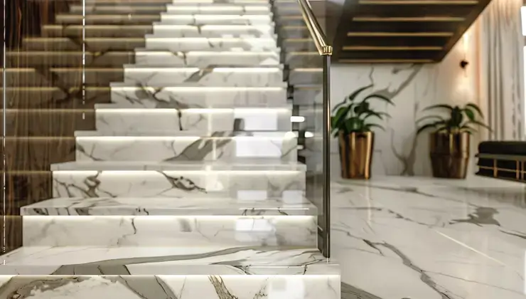 Marble and stone-finish staircase design