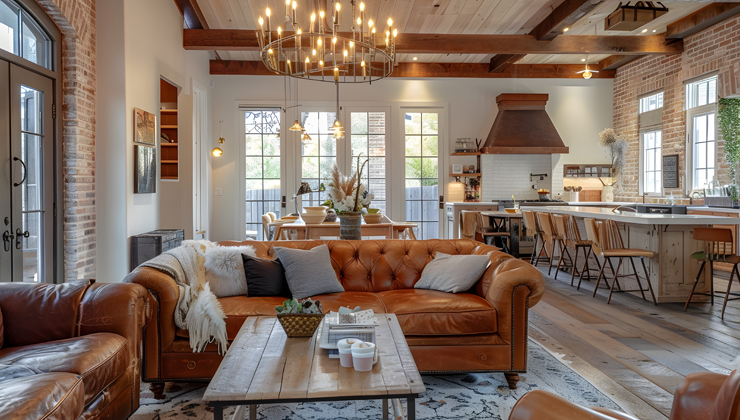 Rustic interior design style in Bangladesh with natural wood furniture and earthy colors