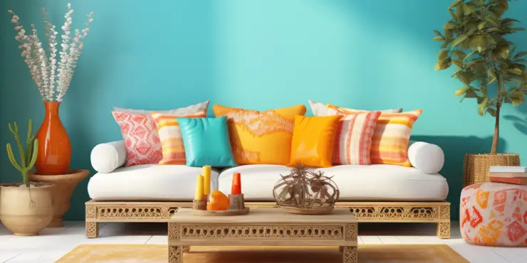 Shabby chic interior with pastel colors and white furniture.